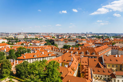 Prague old town historical center with red tiled roof buildings, czech republic