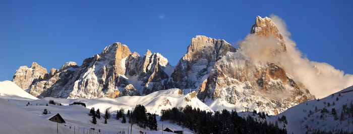 Panoramic view of snowcapped mountains against sky