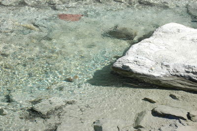 High angle view of sand at beach