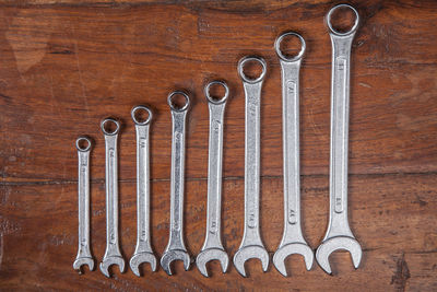 Directly above shot of metal equipment on table