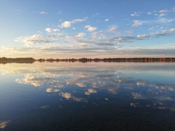 Scenic view of lake against sky at sunset