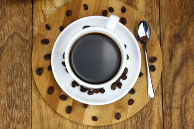 Directly above shot of coffee cup on table