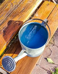 High angle view of water on table