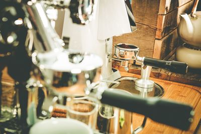 Close-up of espresso maker in cafe