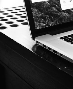 High angle view of laptop on table