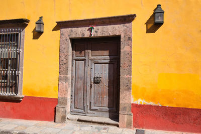 Closed door of building