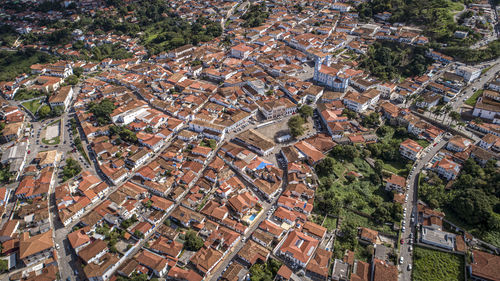 High angle view of buildings in city