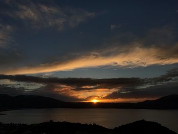 Scenic view of lake against sky during sunset