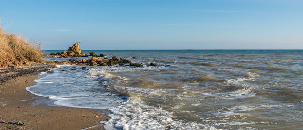 Scenic view of sea against clear sky