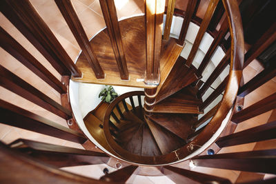 Low angle view of spiral staircase in building