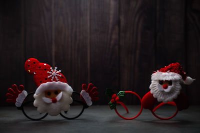 Close-up of christmas decorations on table