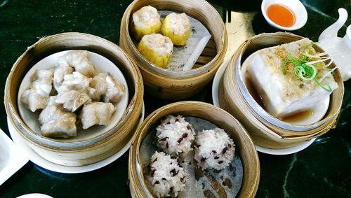 Close-up of served food in plate