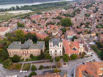 High angle view of buildings in city