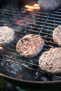 Close-up of meat on barbecue grill