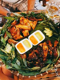 High angle view of food in plate on table
