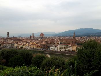 Panoramic view of buildings in city against sky