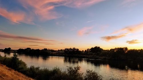 Scenic view of lake against sky during sunset
