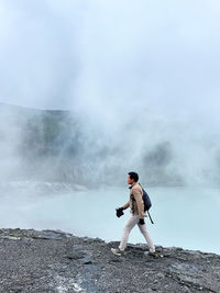 Walking on the mountain near active sulfur