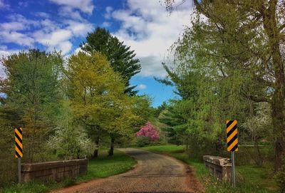 Trees amidst green landscape against sky