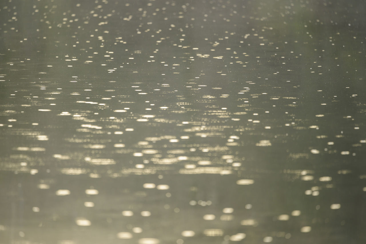 FULL FRAME SHOT OF RAINDROPS ON WET GLASS