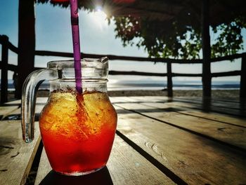 Close-up of drink at gazebo