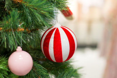 Close-up of christmas decoration hanging on tree