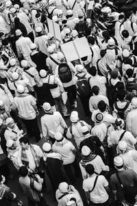 High angle view of people on floor