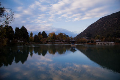 Scenic view of lake against sky