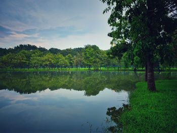 Scenic view of lake against sky