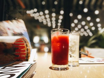 Close-up of beer glass on table at restaurant