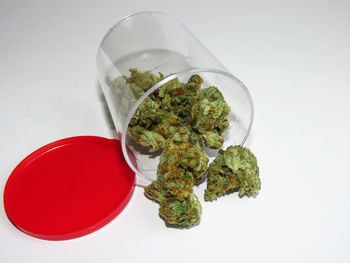 High angle view of food against white background