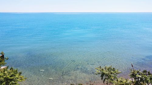High angle view of sea against clear sky
