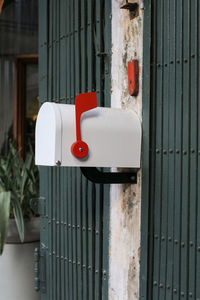 Close-up of red door