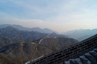 Scenic view of mountains against cloudy sky