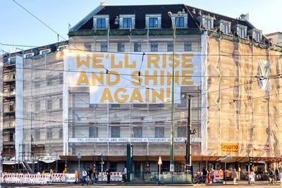 Group of people in front of building