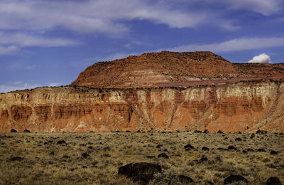 Rock formations on landscape against sky