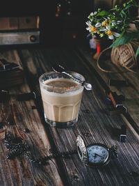 High angle view of coffee on table