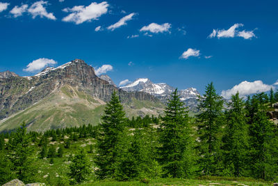 Scenic view of mountains against blue sky