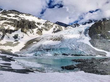 Scenic view of snowcapped mountains against sky