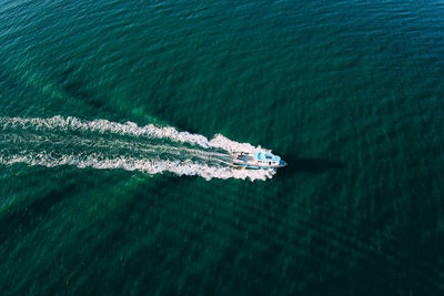 High angle view of sailboat on sea shore