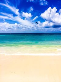 Scenic view of sea against blue sky