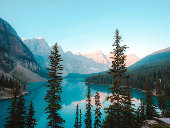 Scenic view of snowcapped mountains and lake against sky