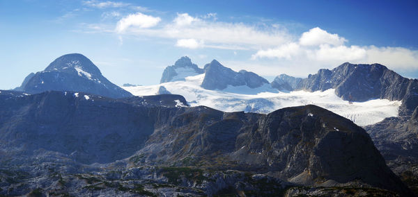 Scenic view of snowcapped mountains against sky