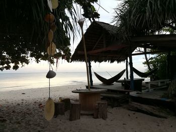 Built structure hanging on beach