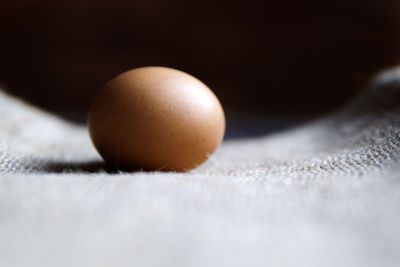 Close-up of egg on fabric