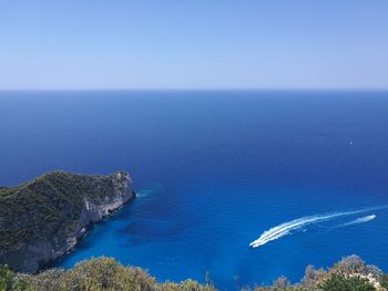 High angle view of sea against clear sky