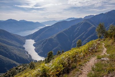 Scenic view of mountains against sky