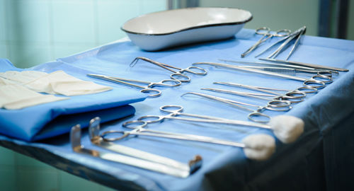 High angle view of scissors at hospital