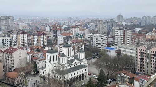 High angle view of buildings in city