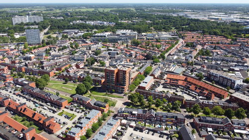 High drone view of cityscape